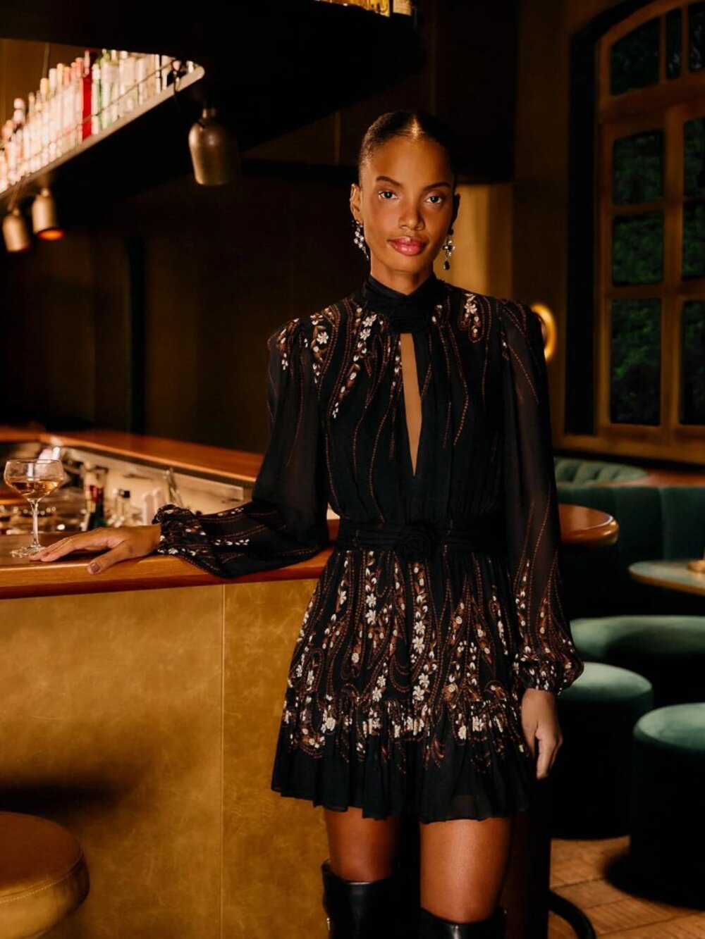 FARM Rio Black Garden Silhouette Floral Long Sleeve Mini Dress - Picture 11 of 11